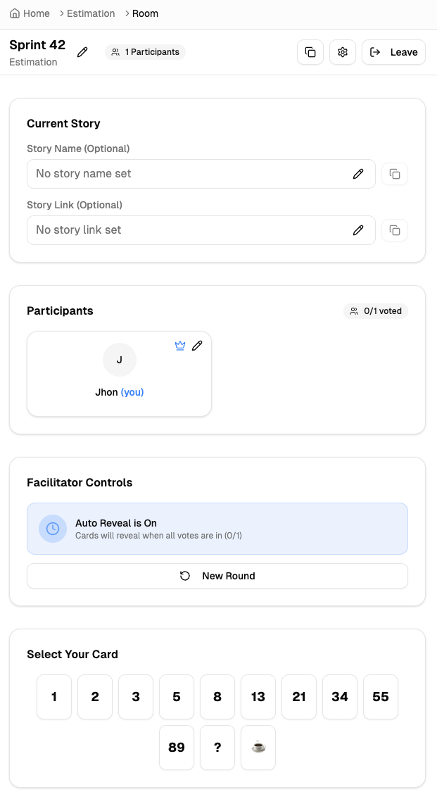 Team planning poker estimation